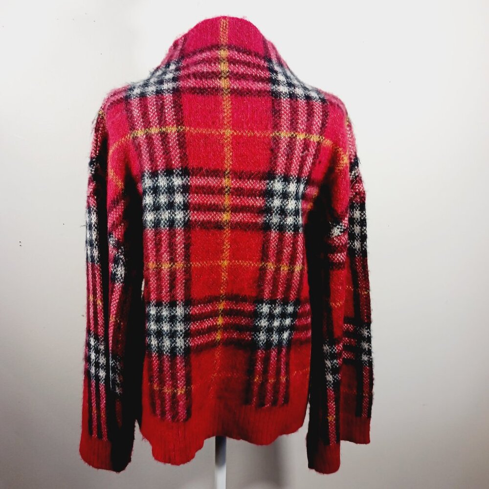 NWT Mudpie, Red Jenson Plaid, Mock, Pullover Sweater, Wide Sleeve, Sz Small Cozy - Picture 7 of 16